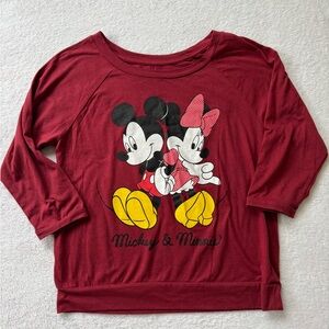 Disney Kids Burgundy Mickey & Minnie Long Sleeve Tee